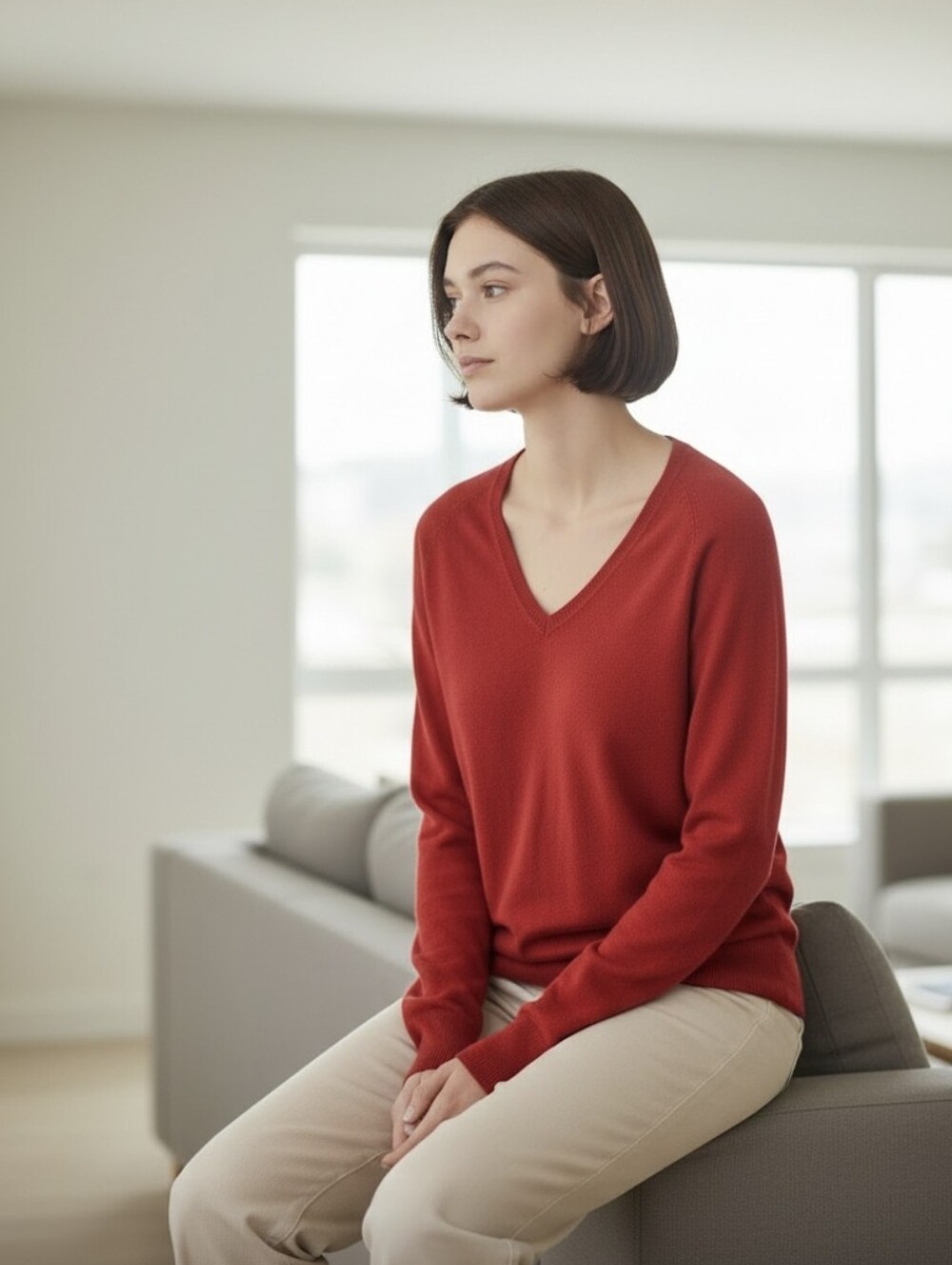 GAP Red V-Neck Lightweight Women's Sweater